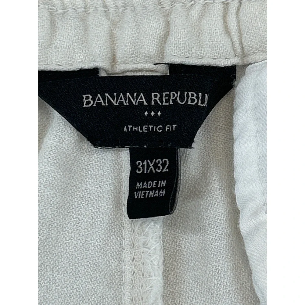 Banana Republic Linen Cotton Pants Men 31 Waist Cream Athletic Fit Drawstring
